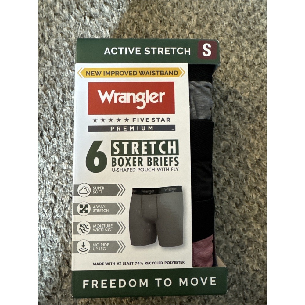 Wrangler Mens 6-Pack Active Stretch Boxer Briefs red blue black Size Small New